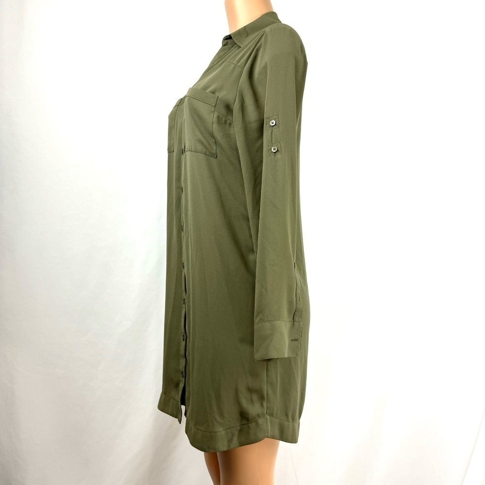 Express Women’s Sz S Shirt Dress Olive Green Knee Length Lined Long Sleeve EUC! - Picture 5 of 12